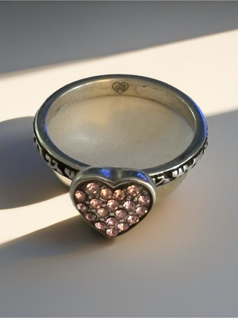 Brighton Rock Romance Filigree Pink Crystal Pave Heart Ring  size 6